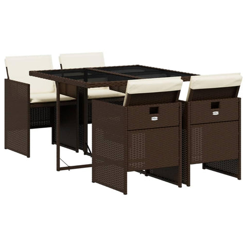 vidaXL 5-Piece Garden Dining Set with Cushions in Polyrattan Brown