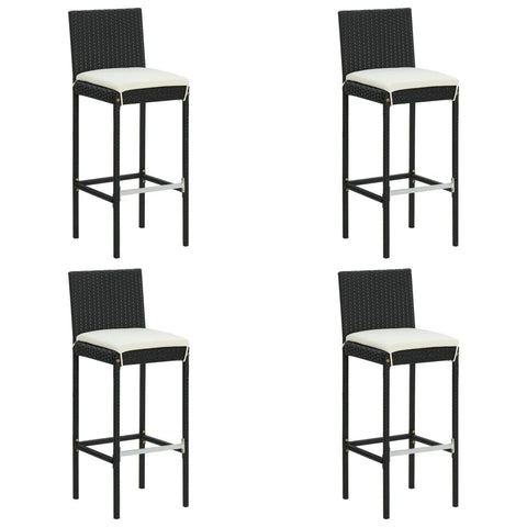 vidaXL 4-Piece Set of Black Poly Rattan Garden Bar Stools with Cream Cushions - Suitable for Outdoor, Garden, Patio, Deck & Kitchen Counter Use