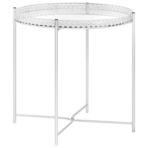 vidaXL Glass & Steel Wire Side Table - Compact Silver Accent Table with Mirror Tray Top, Sturdy, Modern & Versatile for Living Room, Bedroom