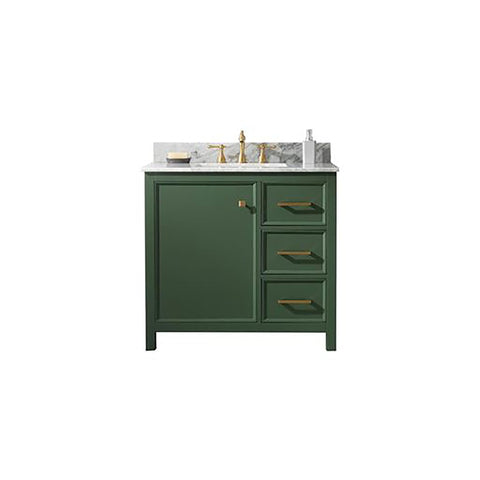 Legion Furniture 36 in. W x 22 in. D Vanity in Vogue Green with Marble Vanity Top in White with White Basin with Backsplash WLF2136-VG
