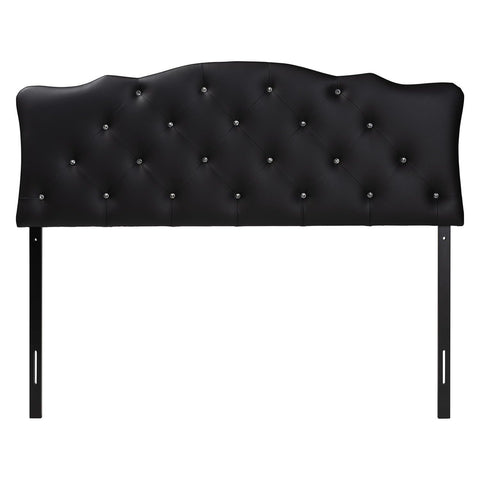 Baxton Studio Rita Modern and Contemporary Queen Size Black Faux Leather Upholstered Button-Tufted Scalloped Headboard