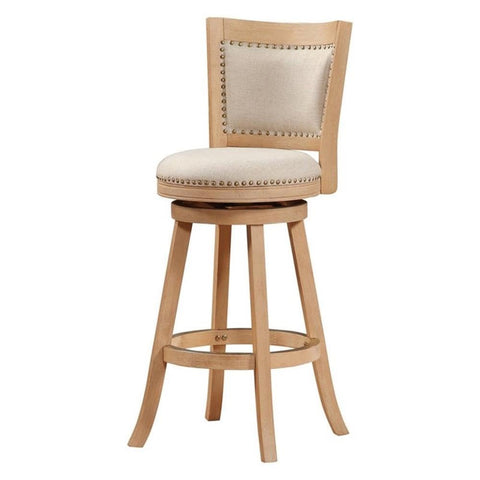 Boraam Melrose Ivory Fabric Swivel Wood Bar Stool - Creme Wire-Brush