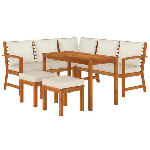 vidaXL 6 Piece Patio Dining Set with Cushions - Durable Solid Acacia Wood - Modular Design with Cushioned Seats - Ideal for Patio, Terrace or Garden
