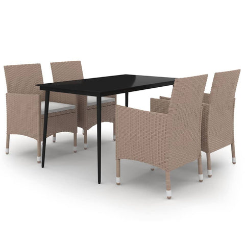 vidaXL Patio Dining Set 5 Piece with Cushions Garden Outdoor Terrace Balcony Dining Table and Chair Seat Seating Furniture Poly Rattan and Glass