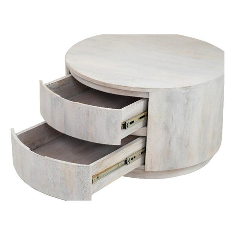 Christa 2-Drawer 30 in Round Coffee Table - Whitewash