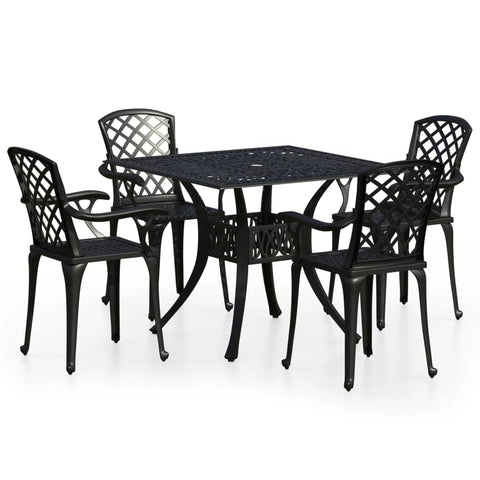 vidaXL Bistro Set - 5 Piece Cast Aluminum Weather-Resistant Patio Furniture with Table & Four Chairs, Black