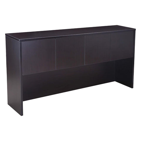 Oakestry Office Hutch with Doors Mocha Finish Four Compartment Storage Organizer Woodgrain Laminate Workstation Cabinet Durable Overhead Unit Modern Office Credenza Attachment Filing Solution