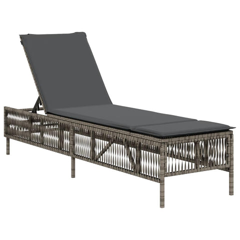vidaXL Modern Adjustable Sun Lounger with Cushion Grey Poly Rattan Outdoor Chaise Lounge for Relaxation Durable UV Resistant Perfect Balconies and Gardens Comfortable Seating Solution Sunbed Garden