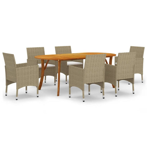 vidaXL Patio Dining Set 7 Piece Outdoor Garden Terrace Yard Patio Table and Chair Seating Seat Sitting Chair Dining Set Furniture Beige