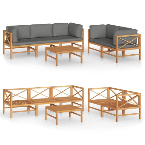 vidaXL 6-Piece Durable Solid Teak Wood Patio Lounge Set with Comfortable Gray Cushions â€“ Weather-, Finely-Sanded Surface, Easy Assembly, Ideal for Garden, Terrace or Patio