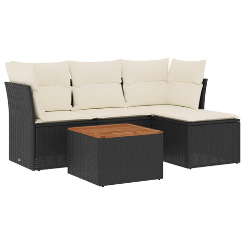 vidaXL Patio Sofa Set with Cushions 5 Piece, Outdoor Conversation Set with Storage, Patio Furniture Set, Modern Style, Black Poly Rattan
