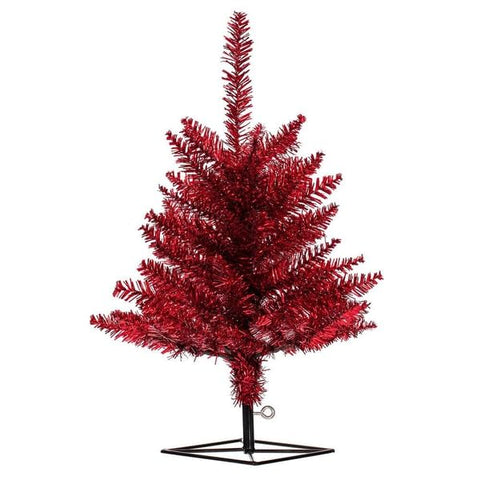 Vickerman 2' x 20" Red Tinsel Artificial UnLit Christmas Tree.