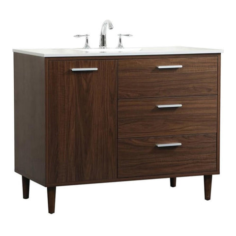 Elegant Decor Baldwin 42" Solid Wood and MDF Bathroom Vanity in Walnut