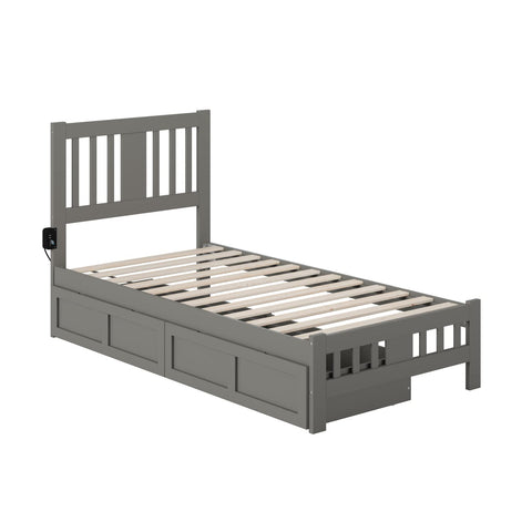 Tahoe Twin Bed with Footboard and 2 Drawers in Grey