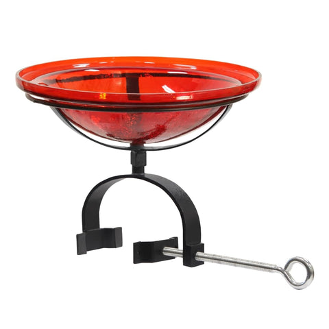 Achla Designs 12" Red Crackle Glass Birdbath with Over Rail Bracket