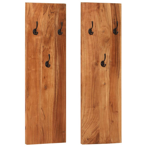 vidaXL Wall-Mounted Coat Racks 2 pcs in Brown, 14.2"x1.2"x43.3", Made of Solid Acacia Wood, Vintage-Style Design, Durable, Space-Saving, 3 Coat Hooks per Rack