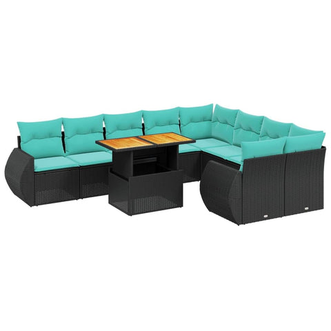 vidaXL Patio Sofa Set with Cushions 10 Piece, Outdoor Sectional Sofa Couch, Patio Conversation Set for Garden Backyard, Black Poly Rattan