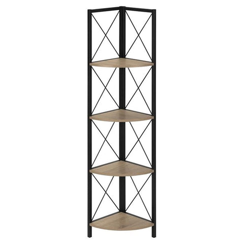 Monarch Specialties I 3648 Bookshelf, Bookcase, Etagere, Corner, 4 Tier, 60" H, Office, Bedroom, Metal, Laminate, Brown, Black, Contemporary, Modern