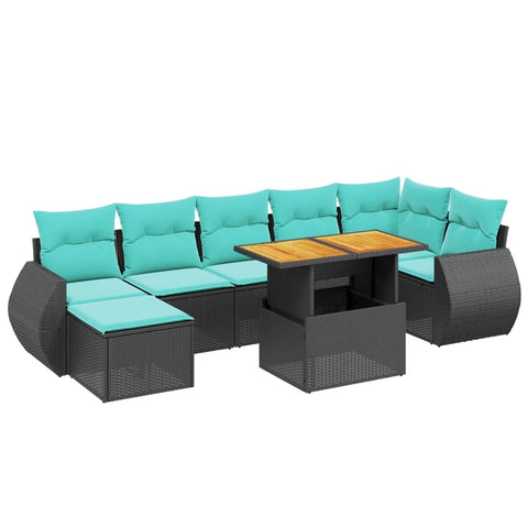 vidaXL Patio Sofa Set with Cushions 8 Piece, Outdoor Conversation Set, Sectional Sofa for Balcony Garden, Modern Style, Black Poly Rattan