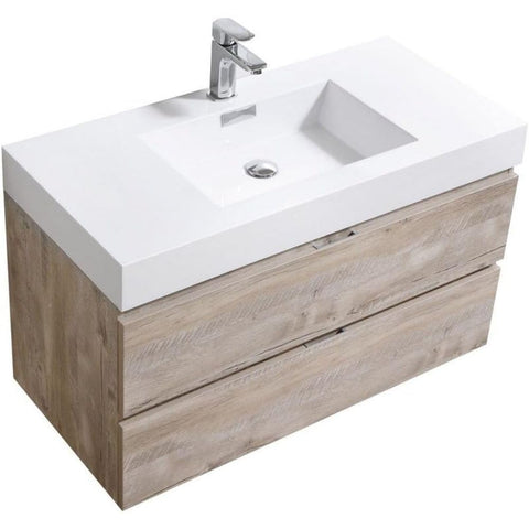 Oakestry Bliss 40 Inch Wall Mounted Bathroom Vanity Nature Wood Finish Modern Floating Cabinet with Integrated Ceramic Sink and Soft Close Drawers for Medium and Large Bathrooms