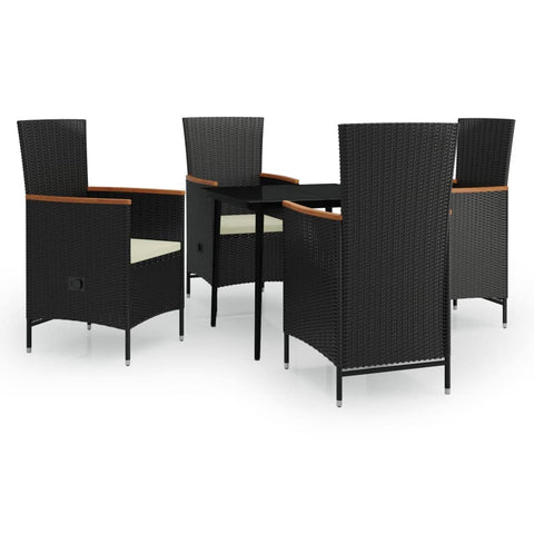 vidaXL 5 Piece Garden Dining Set with Cushions Black & Brown Rectangular Outdoor Furniture Ideal for Patio Terrace Use Sets Table and Chair Synthetic Rattan