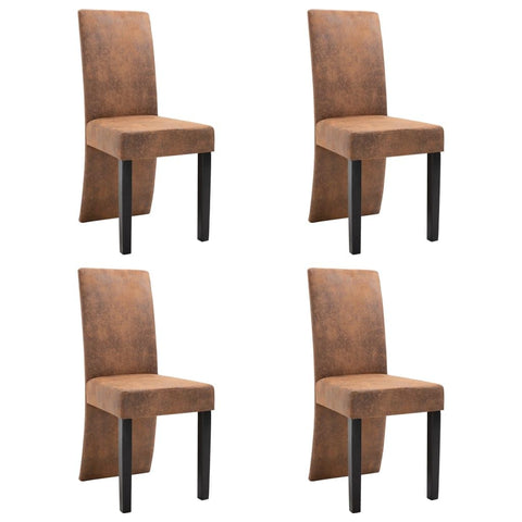 vidaXL 4 Piece Modern Dining Chair Set in Brown Faux Suede Leather Ergonomic Design with Solid Wood Frame Elegant Comfortable Seating for Kitchen Room Or Living Chairs Dinner