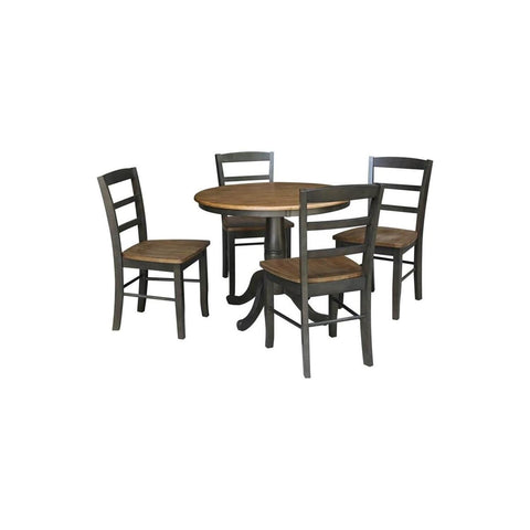 IC INTERNATIONAL CONCEPTS 36 in. Wood Dining Table with 4 Madrid Ladderback Chairs in Hickory/Washed Coal