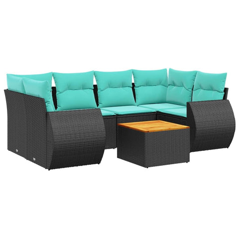 vidaXL Patio Sofa Set with Cushions 7 Piece, Outdoor Conversation Set, Sectional Sofa for Balcony Garden, Modern Style, Black Poly Rattan