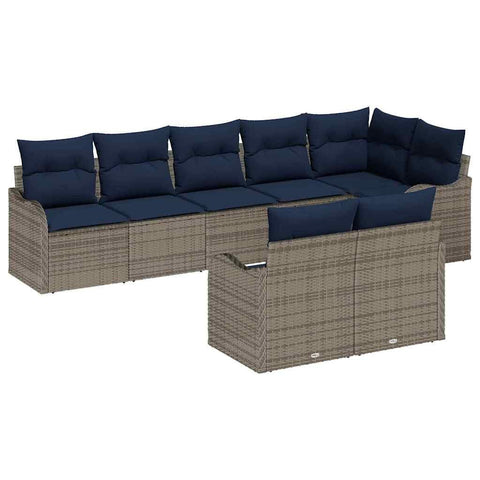 vidaXL Garden Sofa Set 8 pcs Grey Poly Rattan, Modular Garden Sofa Set, UV-Proof, Rectangular, Cool Outdoor Furniture, Sturdy, Light, Perfect for Patios