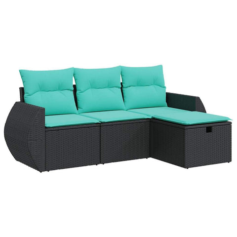 vidaXL 4 Piece Patio Sofa Set with Cushions Black Poly Rattan, Garden Sofa Set, Garden Lounge Set, Sofa for Garden, Outdoor Sofa Set