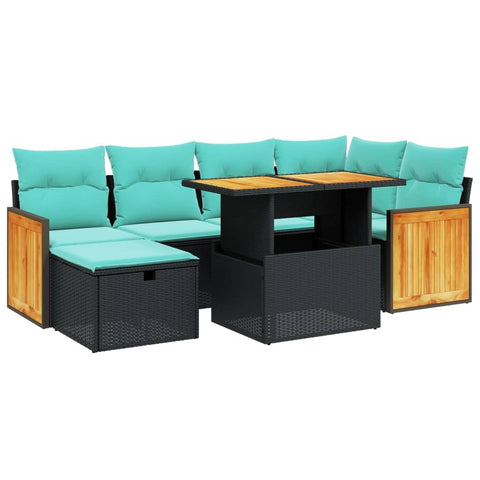 vidaXL Patio Sofa Set with Cushions 7 Piece, Outdoor Conversation Set, Sectional Sofa for Balcony Garden, Modern Style, Black Poly Rattan