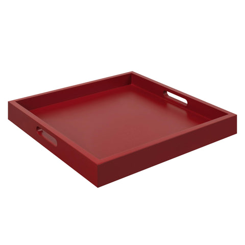 Convenience Concepts Palm Beach Serving Tray 16.75" - Kitchen & Living Room Square Wood Decorative Tray with Handles, Ottoman Accent Tray, Coffee Table Tray, Counter Organization & Storage, Red