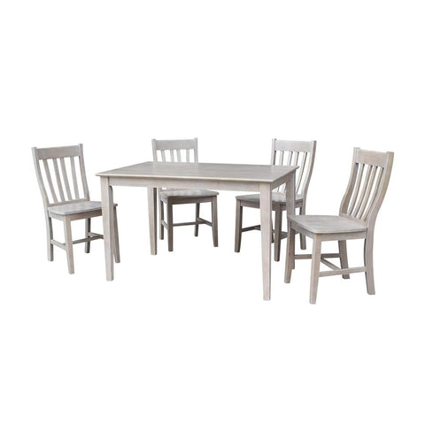 IC INTERNATIONAL CONCEPTS 30x48 Solid Wood Dining Table with 4 Cafe Chairs in Washed Gray Taupe