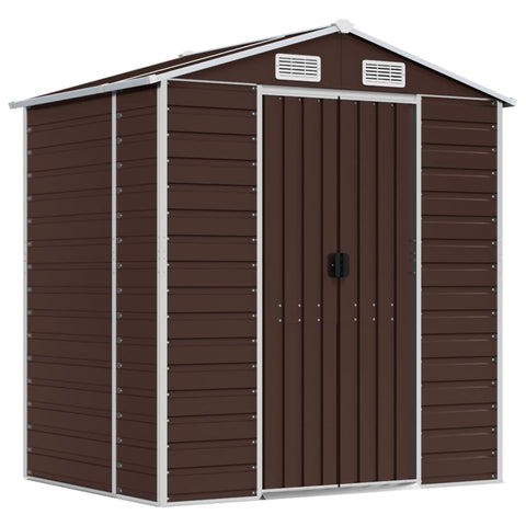 vidaXL Brown Galvanized Steel Garden Shed 75.2"x51.2"x78" Outdoor Storage Tool Shed with Vents & Handles