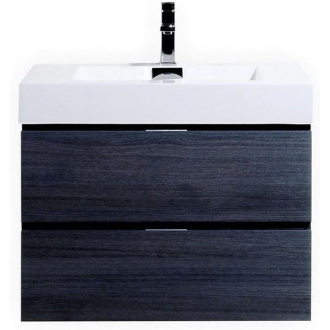 Oakestry Bliss 30 Inch Wall Mounted Bathroom Vanity Gray Oak Finish Modern Floating Cabinet with Integrated Ceramic Sink and Soft Close Door for Medium Size Bathrooms