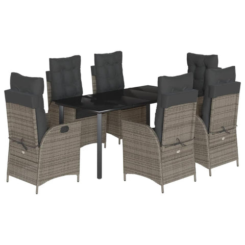 vidaXL 5 Piece Patio Dining Set with Cushions - PE Rattan, Gray, Adjustable Reclining Chairs, Glass Tabletop, Outdoor Garden Furniture