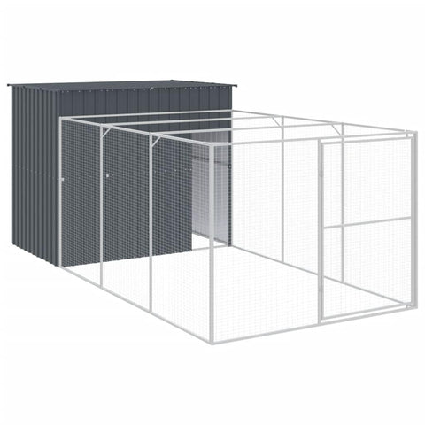 vidaXL Large Galvanized Steel Dog House with Extended Run - Indoor/Outdoor Pet Kennel - Anthracite Color - 84.3"x179.9"x71.3"