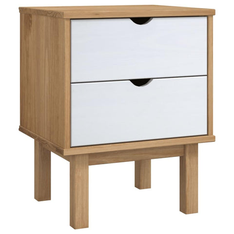 vidaXL OTTA Bedside Cabinet in Brown & White â€“ Two-Drawer Solid Pinewood Nightstand/Side Cabinet â€“ Scandinavian Design, Easy AssemblyIncluded, Spacious Storage â€“ 18.1"x15.6"x22.4" Size