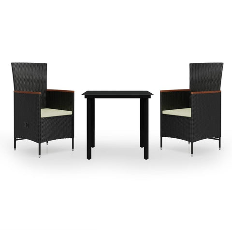 vidaXL 3 Piece Garden Dining Set with Cushions | Comes with 2 Chairs and 1 Table | Durable, Weather Resistant PE Rattan | Adjustable Armrests | Perfect for Outdoor Furniture on Patio, Balcony