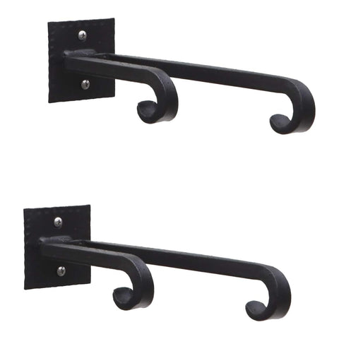 Oakestry Lodge Double Bracket Two Pack Heavy Duty Wall Mounted Hanging Brackets for Planters Lanterns Baskets Shelves Garden Decor Indoor Outdoor Rustic Metal Support Hooks Porch Patio Entryway Holder