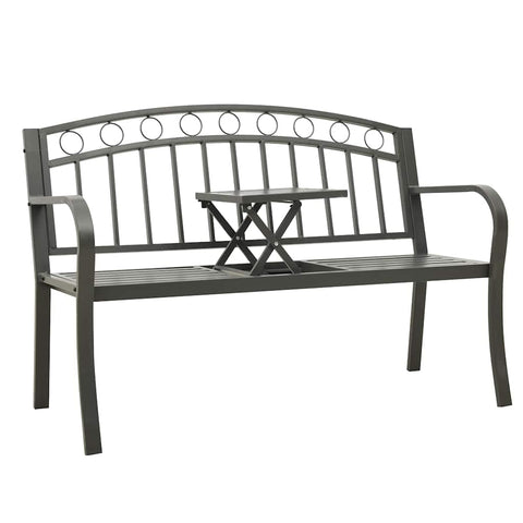 Oakestry Patio Bench with a Table 49 2 inches Steel Gray Outdoor Garden Seating Furniture Weather Resistant Durable Heavy Duty Modern Backyard Porch Deck Lawn