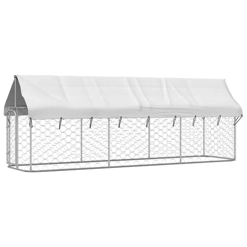 vidaXL Outdoor Dog Kennel with Fire- UV Protected Roof - Galvanized Steel Construction, 157.5"x39.4"x59.1", Lockable Latch System - Silver
