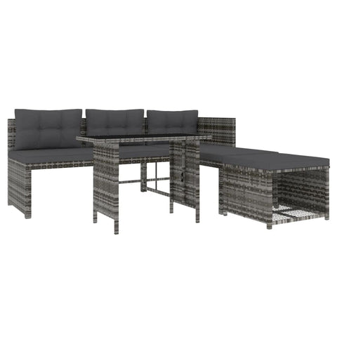 vidaXL Patio Dining Set 4 Piece, Outdoor Patio Furniture Set with Cushions, Patio Lounge Set for Patio Garden Poolside Backyard, Gray Poly Rattan