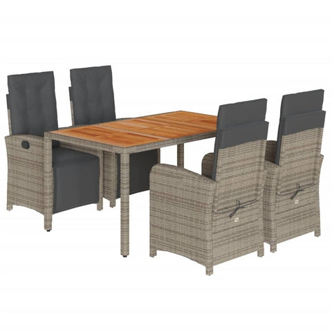 vidaXL Garden Dining Set 5 Piece with Cushions, Table and Chairs for Patio, Outdoor Dining Set for 4, Modern Style, Grey Poly Rattan