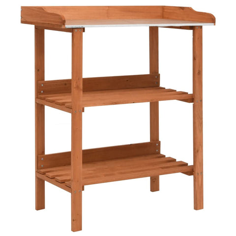 vidaXL Solid Firwood Plant Stand for Garden/Patio/Terrace, Brown, Outdoor Suitable with 3-Shelves, Zinc Galvanized Sheet Tabletop for Potted Planters