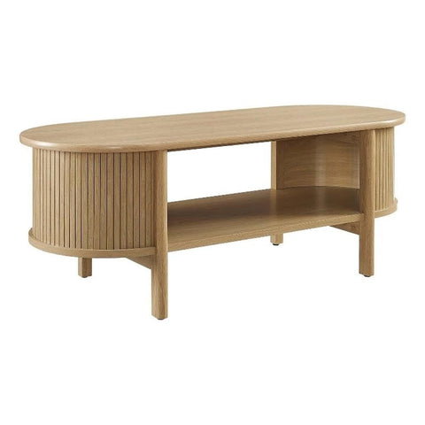 Modway Cadence Oval Coffee Table in [Color] - Mid Century Modern Center Table with Open Storage for Living Room Organization - Wood Grain Fluted Accent Table