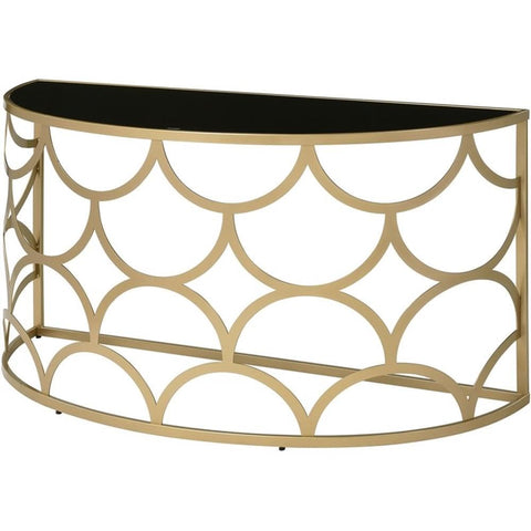 Acme Altus Half Moon Glass Top Console Table with Metal Base in Gold