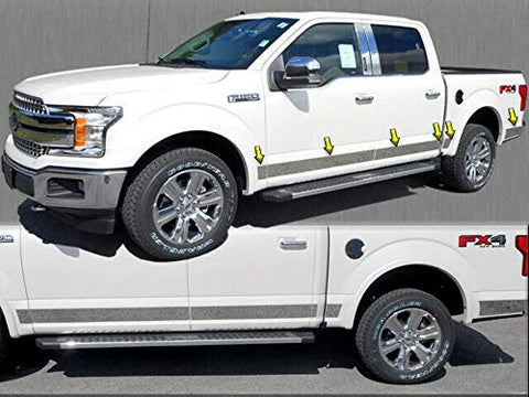 QAA Is Compatible With 2015-2020 Ford F-150 12 Piece Stainless Rocker Panel Trim, Upper Kit, 4.5" Width TH55305