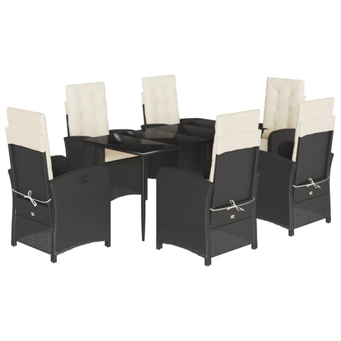 vidaXL Garden Dining Set 7-Piece Garden Furniture Set Table with 6 Chairs, Garden Set with Cushions, Patio Dining Set, Black Poly Rattan