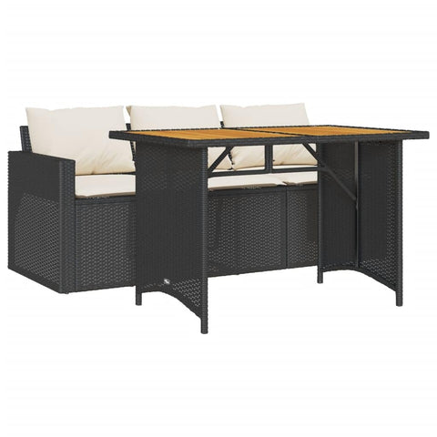 vidaXL Patio Dining Set with Cushions - 2 Piece Black Poly Rattan Garden Furniture with Acacia Wood Tabletop